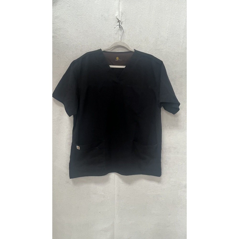 Carhartt Force Scrub Top Women’s L Black Pockets V-Neck Short Sleeve